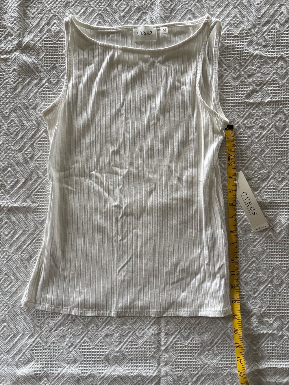 Cyrus White Ribbed Sleeveless Tank